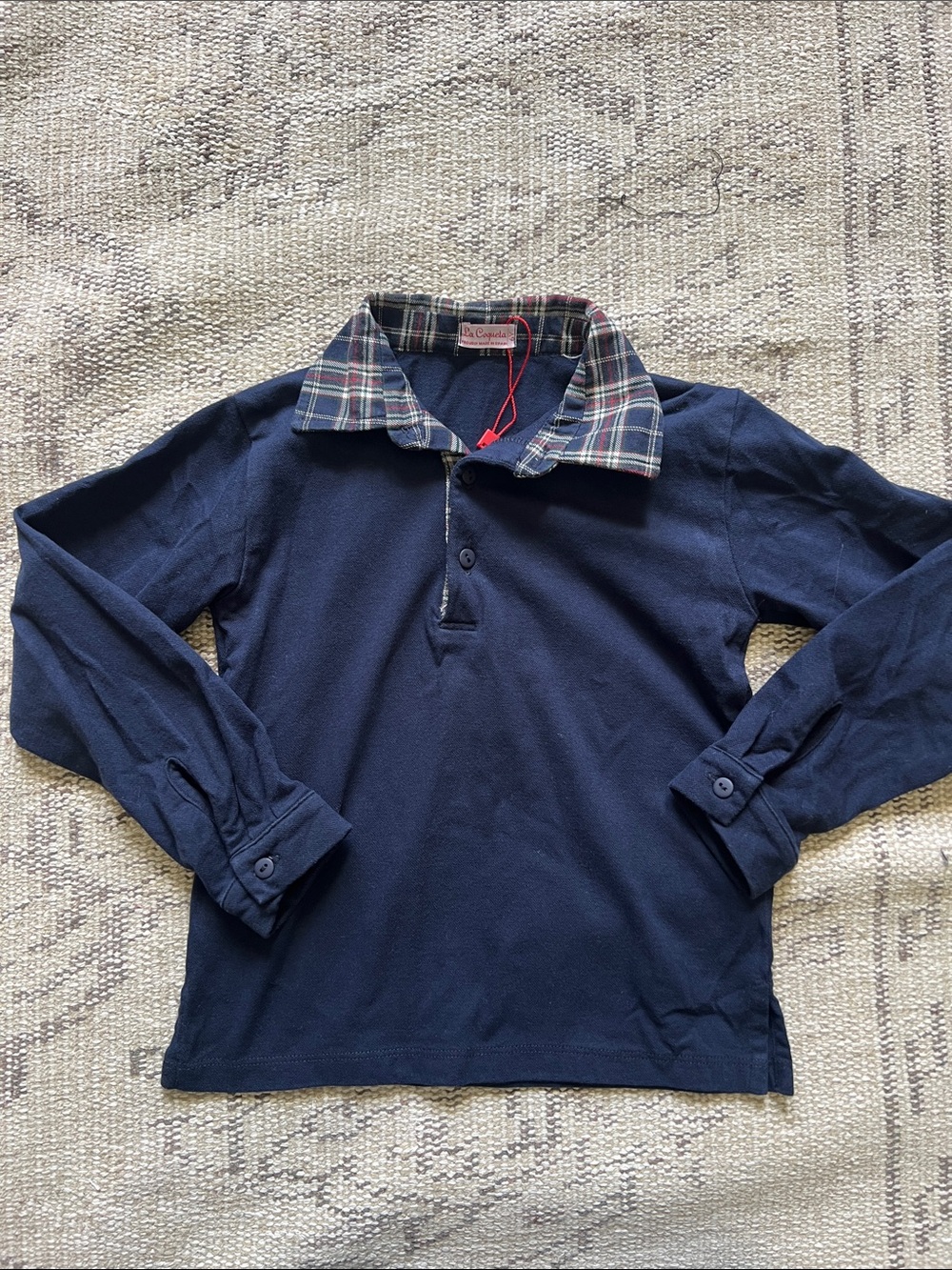 Ralph Lauren Navy Long-Sleeve Polo with Plaid Collar - Kids